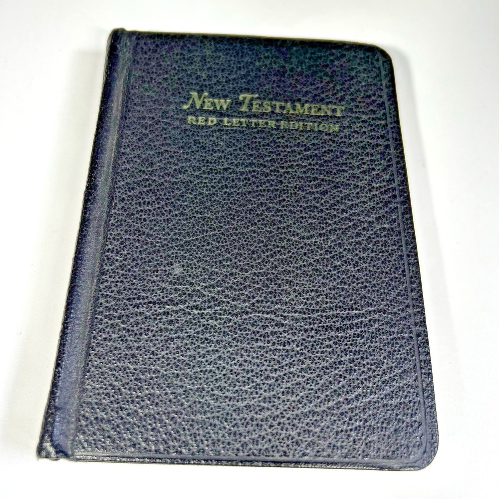 1950's New Testament Red Letter Edition Black Leather Pocket Bible Vintage